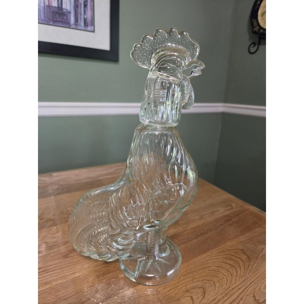 Glass Rooster Decor Decanter Bottle With Glass Head Shot Glass 12.5"